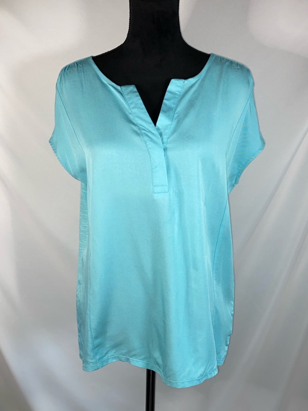Nine West Aqua Split-Neck Short Sleeve Blouse